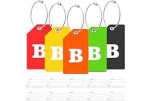 ZFAMYZH 5Pack Initial Silicone Luggage Tag with 10 Name ID Cards Perfect to Quickly Spot Luggage Tags for Suitcases Partial Privacy Cover & Stainless Steel Loops for Secure Fastening (B)