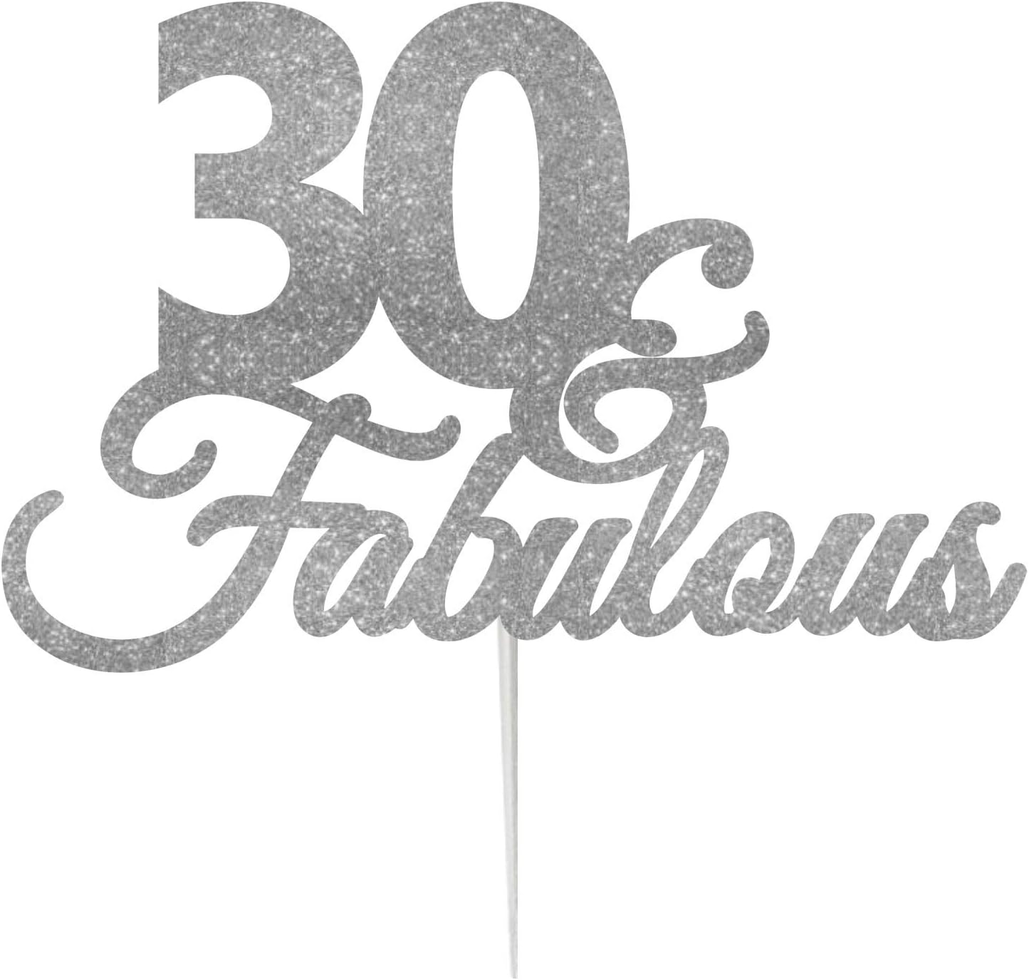 LissieLou 30 & Fabulous Birthday Cake Topper Decoration Glitter Card, Made in the UK - Silver