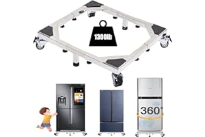 Bethshaya All-Stainless Steel Double door refrigerator Stand Base, Adjustable Mobile Pedestal for Washer, Dryer, Refrigerator ，with Locking Rotating Double Wheels -Ideal for Home, Dorm & Heavy Duty