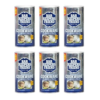 Bar Keepers Friend Cookware Cleanser &amp; Polish (12 oz) - Cleaner, Degreaser &amp; Stain-Remover - for Use on Stainless Steel and Copper Pots, Pans and Utensils, Glass Casserole Dishes and More (6)