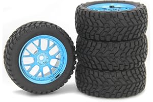 NEEBRC 4PCS 76mm RC Rally Car Tyres Rubber Tires and Plastic Wheel Rims 12mm Hex Compatible with 1:10 1:12 1:14 RC On Road Car for RC Off Road Buggy Touring Car (Blue)