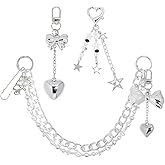 WAQYGZO 4 in 1 Silver Bag Charms, Purse Charms,Bow Bag Charm Chain for Handbags, Purse Keychain, Purses Chain Charm, DIY Bag Accessories for Women