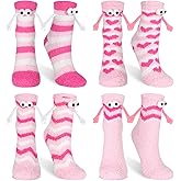 4 Pairs Valentines Day Holding Hands Fuzzy Socks for Men Women Magnetic Hand in Hand Valentine's Socks 3D Couple Magnetic Hand Socks Mid Tube Sock Novelty Fluffy Funny Gifts for Couples Anniversary