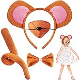 Mouse Costume Set,Mouse Costume Accessory Set,Mouse Ears,Headband,Nose,Tail,Bow Tie for Halloween Cosplay Party Costume Brown