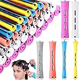 60 Pcs Hair Perm Rods Set Short Plastic Perming Rods Cold Wave Rods, 6 Sizes Hair Curling Rollers Hairdressing Tools with Tai