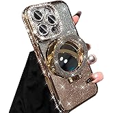 Changjia Magnetic Kickstand Glitter Case for iPhone 16 Pro Max,[Compatible with Magsafe] Bling Sparkly Rhinestones with Camera Protector Makeup Mirror Women Girls Case for iPhone 16 Pro Max 6.9", Gold