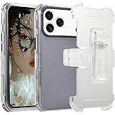 CCSamll for iPhone 17 Pro Max Case Crystal Clear with Belt Clip Holster, [Not Yellowing] [Military Drop Protection] Shockproof with 360°Rotating Kickstand for iPhone 17 Pro Max BLF Transparent Black