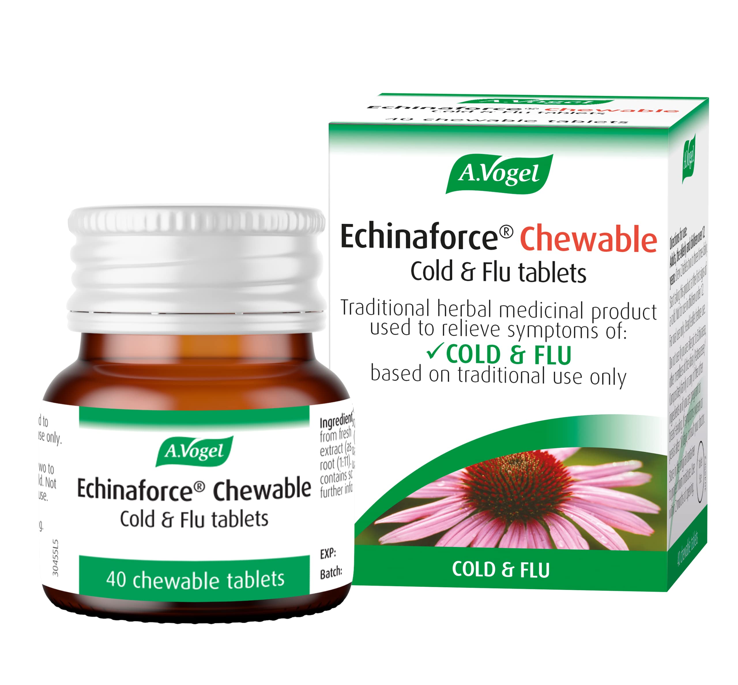 A.Vogel Echinaforce Chewable Cold & Flu Tablets | Relieve Cold & Flu Symptoms | Extracts of Fresh Echinacea | 40 Tablets