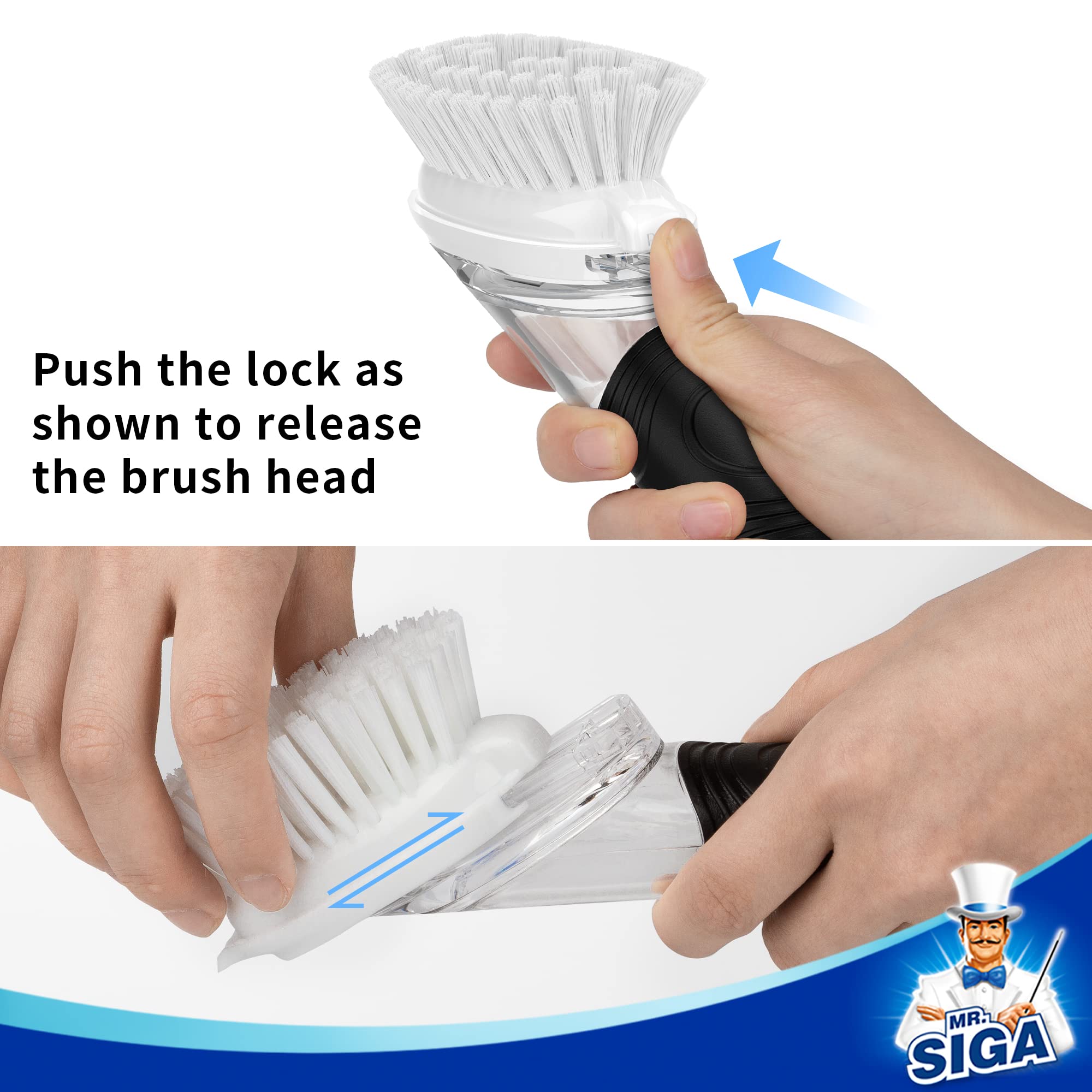 MR.SIGA Soap Dispensing Dish Brush Storage Set, Kitchen Brush with Holder for Pot Pan Sink Cleaning
