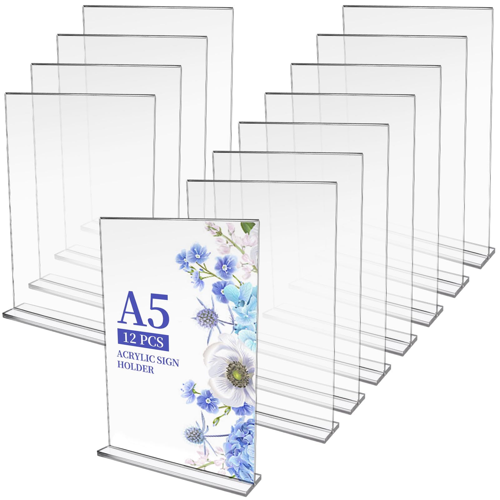 CCCYMM 12 Pcs A5 Acrylic Sign Holder Clear Display Stand Photo Sign Double Sided Vertical Flyer Menu Brochure Transparent Flyer Holder for Office Desktop Restaurant, 6 x 8 Inch (Vertical)