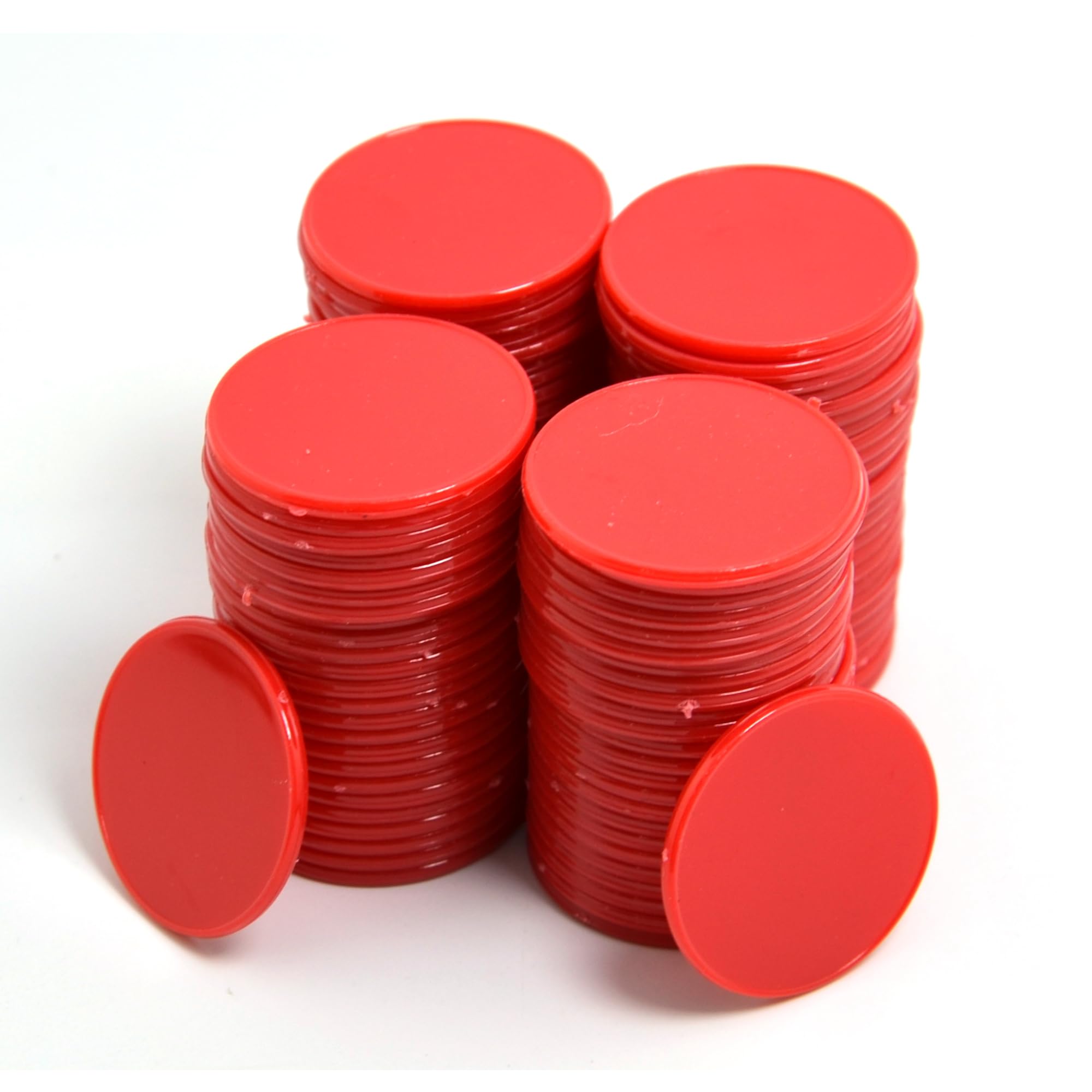 Smartdealspro 32mm Opaque Plastic Learning Counters Mini Poker Chips Games Tokens with Storage Box (Flat, 100pcs, Red)
