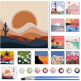 Nezyo 12 Sets Paint by Numbers Kit with Frame for Adults, Acrylic 8x8 Inch | DIY Canvas Ideal for Beginners, Great for Parties and Classroom Activities, Includes Brushes and Paints, Birthday Gift