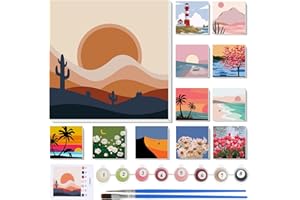 Nezyo 12 Sets Paint by Numbers Kit with Frame for Adult Beginners, Paint by Number DIY Acrylic Painting Canvas for Painting Party, Classroom Activity Birthday Gift, 8 x 8 Inch