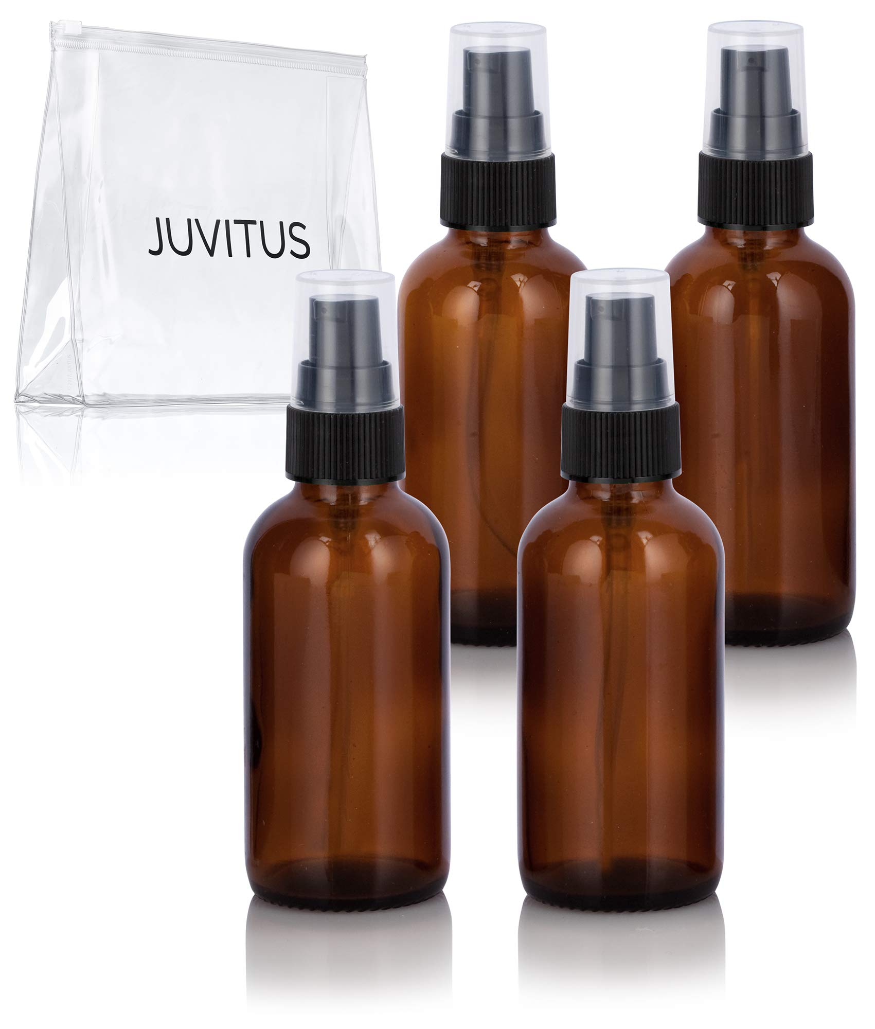 Download Amber Glass Boston Round Black Treatment Pump Bottle - 2 oz (4 Pack) + Clear Travel Bag ...