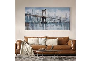 Enartly Brooklyn Bridge Wall Art Canvas Abstract Skyline New York City Painting Modern Bridge Colorful NYC Picture Framed for Bedroom Bathroom Living Room Home Office Wall Decor Large Size 40"x20"