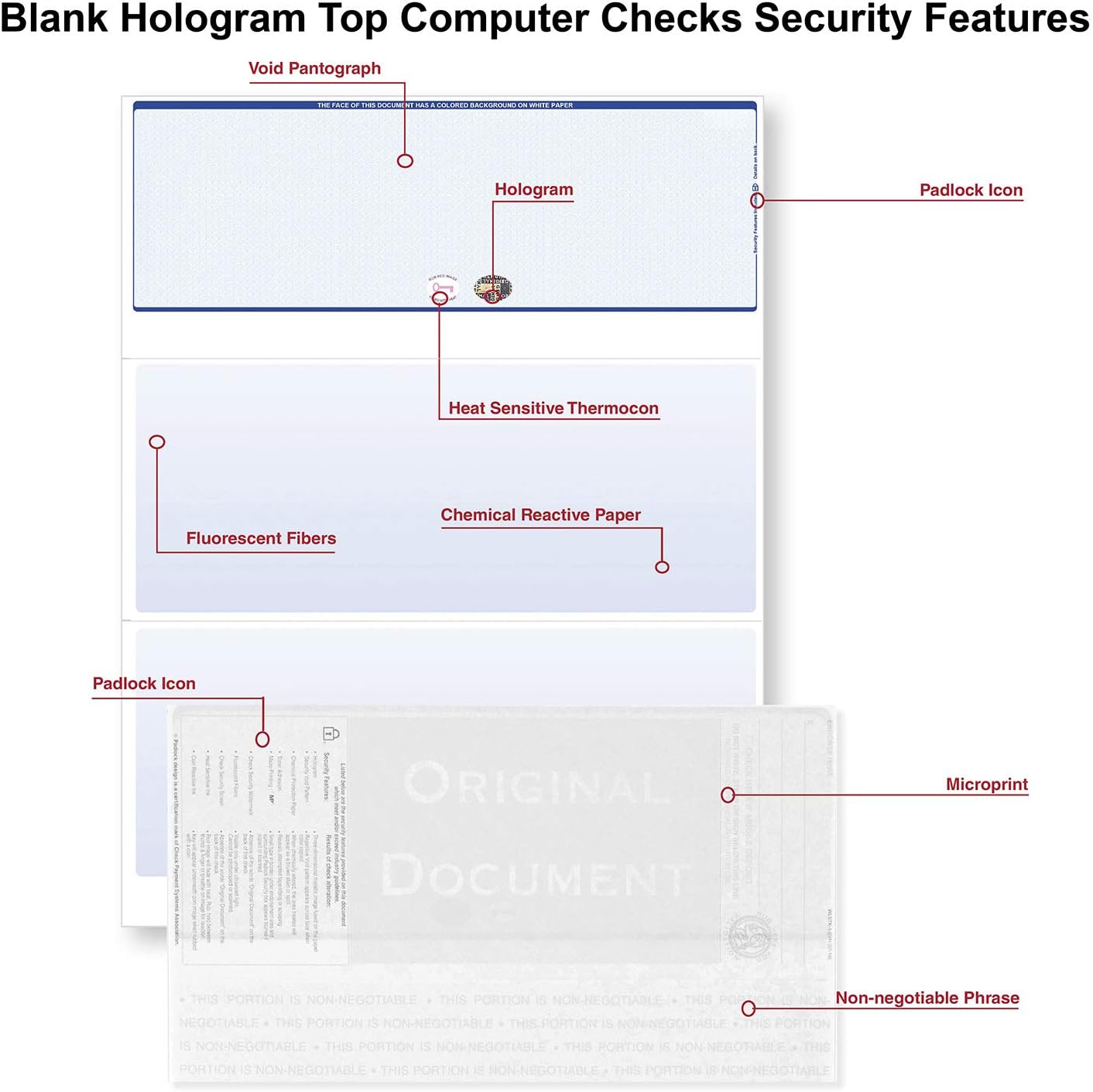 Blank Hologram Top Computer Checks, Blank Top Hologram Laser Checks with Perforated Vouchers, Qty. 250 Blue : Office Products