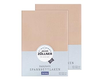 Julius Zöllner 8380347250 Jersey Spannbetttuch Doppelpack für das Kinderbett, Gr. 60x120 / 70x140, sand