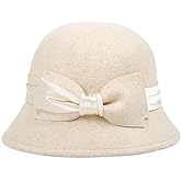HH HOFNEN Women Cloche Felt Hat Winter Wool Bucket Hat Vintage Fedora Bowler Hat