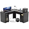 Unikito L Shaped Office Desk with Drawers, 60 Inch Computer Desk with Power Outlet & USB Charging Port, Large Corner Desk with File Cabinets, 2 Person Sturdy Executive Desk with Storage Cabinet, Black