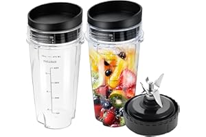 Replacement for Ninja Blender 16oz Cups Scale with Sealing Cap and 6 Fins Extractor Blade Compatible with Nurti Ninja Blender