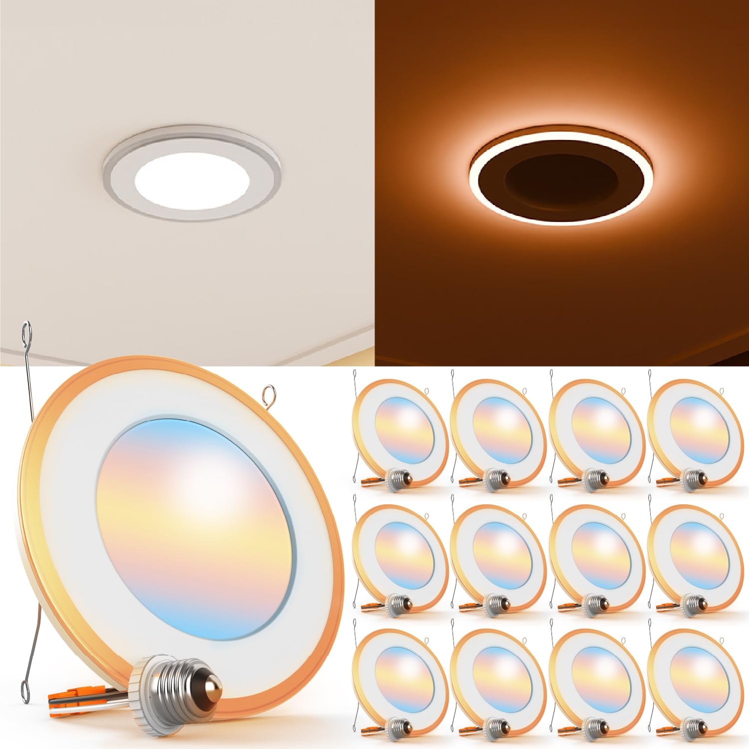 Photo 1 of Sunco 12 Pack 6 Inch Can Lights for Ceiling LED, Flat Recessed Lighting with Night Light Retrofit Downlight, 1200 LM, 13W, Selectable CCT 2700K/3000K/4000K/5000K/6000K, Dimmable UL