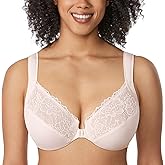 DELIMIRA Women's Front Closure Bras Plus Size Full Coverage Underwire Unlined Supportive Lace Bra
