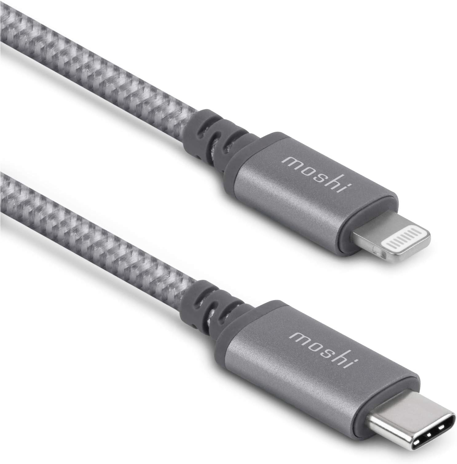 MoshiIntegra USB C Cable to Lightning 4 ft/1.2 m, MFi Certified, PD Fast Charge to 30W, Ballistic Nylon Braided, for iPad 8/iPhone 11/XR/XS/8/8Plus [for Use of USB C Charger], Titanium Gray