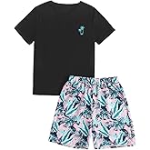 COZYEASE Boy's 2 Piece Graphic Tees and Shorts Set Summer Casual Crew Neck Short Sleeve Outfits