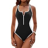 BMJL Women's Slimming One Piece Swimsuit Tummy Control Shapewear Bathing Suit Crisscross Back Color Block Swim Suit