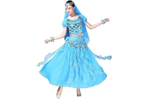 ORIDOOR Women Belly Dance Dress Indian Bollywood Halloween Costume Chiffon Skirts Shiny Belly Dance Suits 5-Piece Outfit