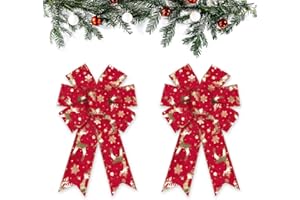 ABTOLS 2PCS Christmas Wreath Bows, Red Bows for Wreath Xmas Elk Decor Bow for Front Door Gold Glitter Deer Tree Topper Bows for Winter New Year Wall Ornaments Home Indoor Outdoor Decor