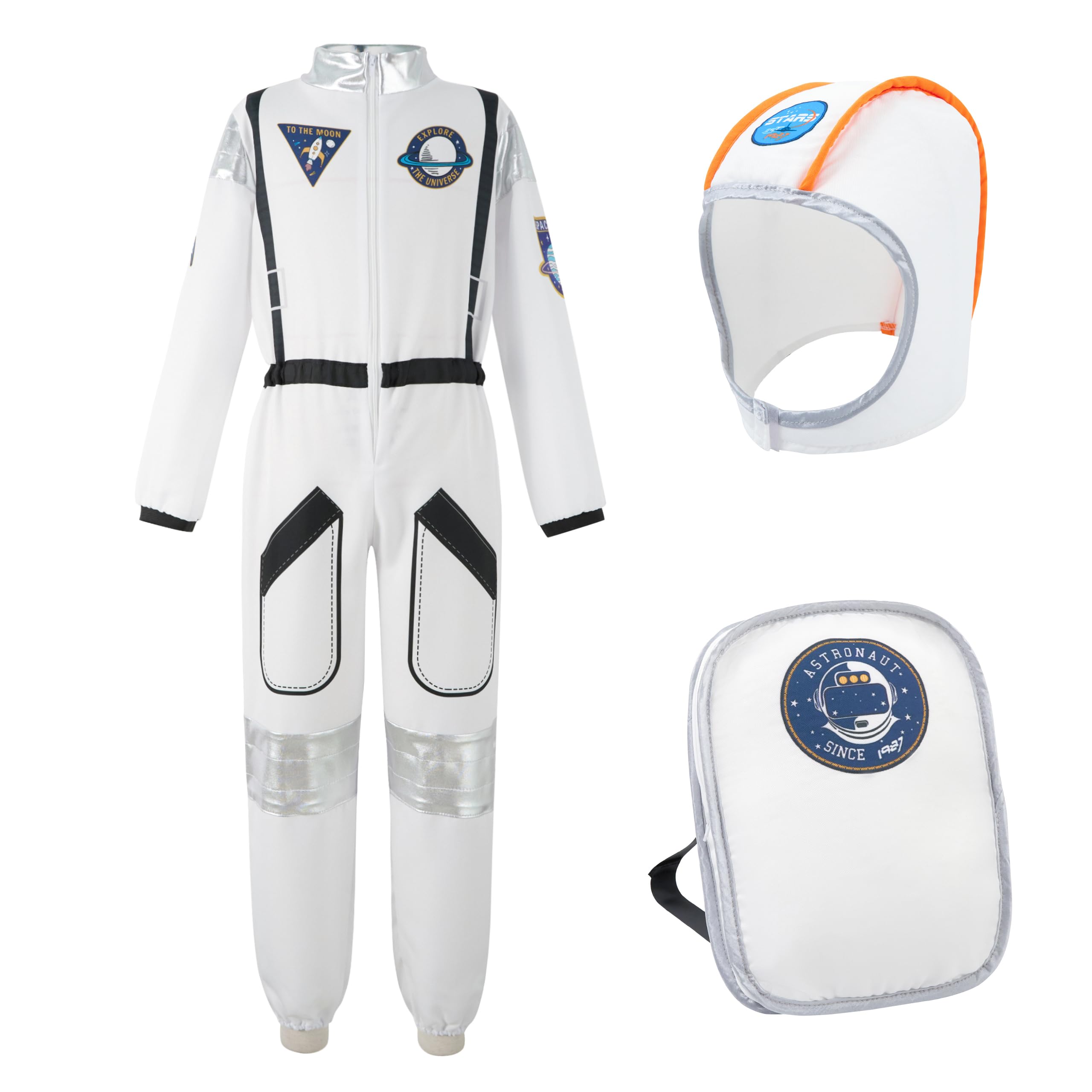 LOLANTA Kids Astronaut Costumes Children's Space Pretend Role Play Jumpsuit with Astronaut Helmet and Backpacks World Book Day Fancy Dress Halloween Party Costume, 4-5 Years, 110