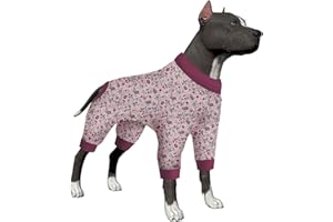 LovinPet Girl Pitbull Dog Pjs for Large Dogs - Pet Anxiety Calming Shirt, Anti Licking Dog Pajamas, Bouquet Print, 4 Legged Dog Pjs, Large Dog Clothes for Parties, Camping, Travel, and Home,XL