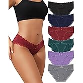 LEVAO Womens Underwear Cotton Cheeky Bikini Panties for Women Lace Stretch Hipster Ladies Briefs Multipack S-XXL