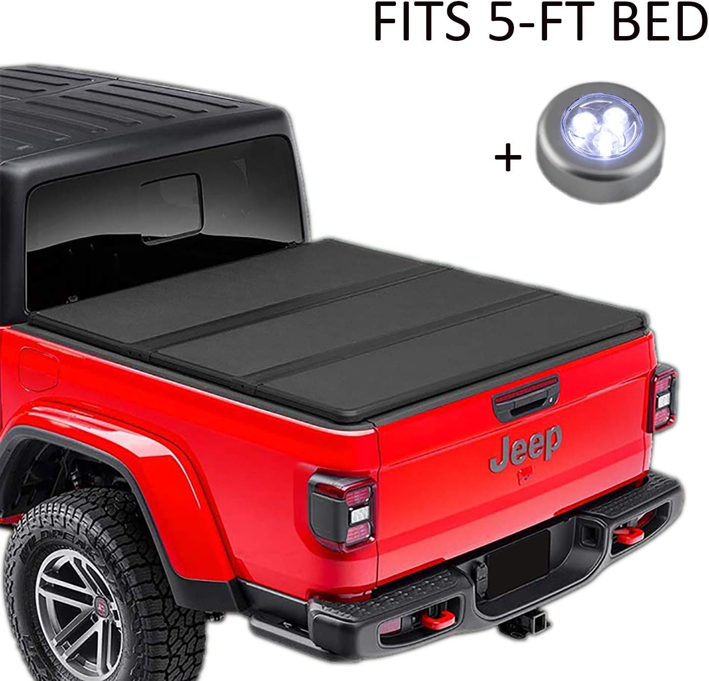 Carmocar Hard Solid Tri Fold Truck Bed Tonneau Cover Led Lamp Waterproof For 2020 Replacement For Jeep Gladiator Jt Pickup 5ft Truck Bed Black Tonneau Covers Amazon Canada
