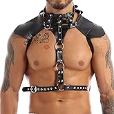 Men's Shoulder Armor Body Chest Harness Belt, Adjustable Faux Leather Halter Body Chest Harness Bondage Strap Belt for Men Gay, Halloween Cosplay Costume Masquerade Party Club Fetish Clubwear