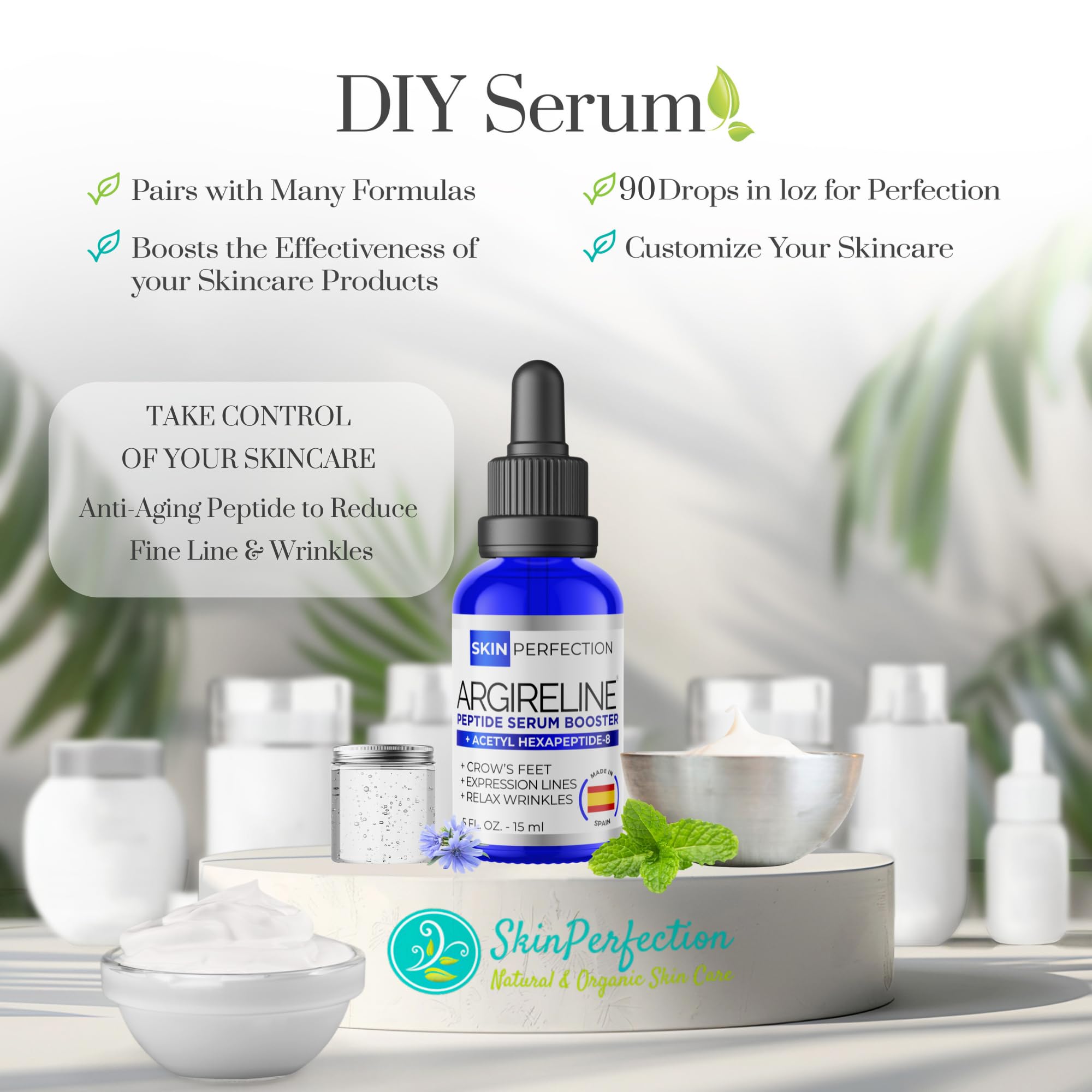 Skin Perfection Argireline Serum - Peptides Serum for Face with Acetyl Hexapeptide-8 for Fine Lines & Wrinkles - Diy Anti Aging Argireline Booster Solution Mix with Any Skincare Products 0.5oz