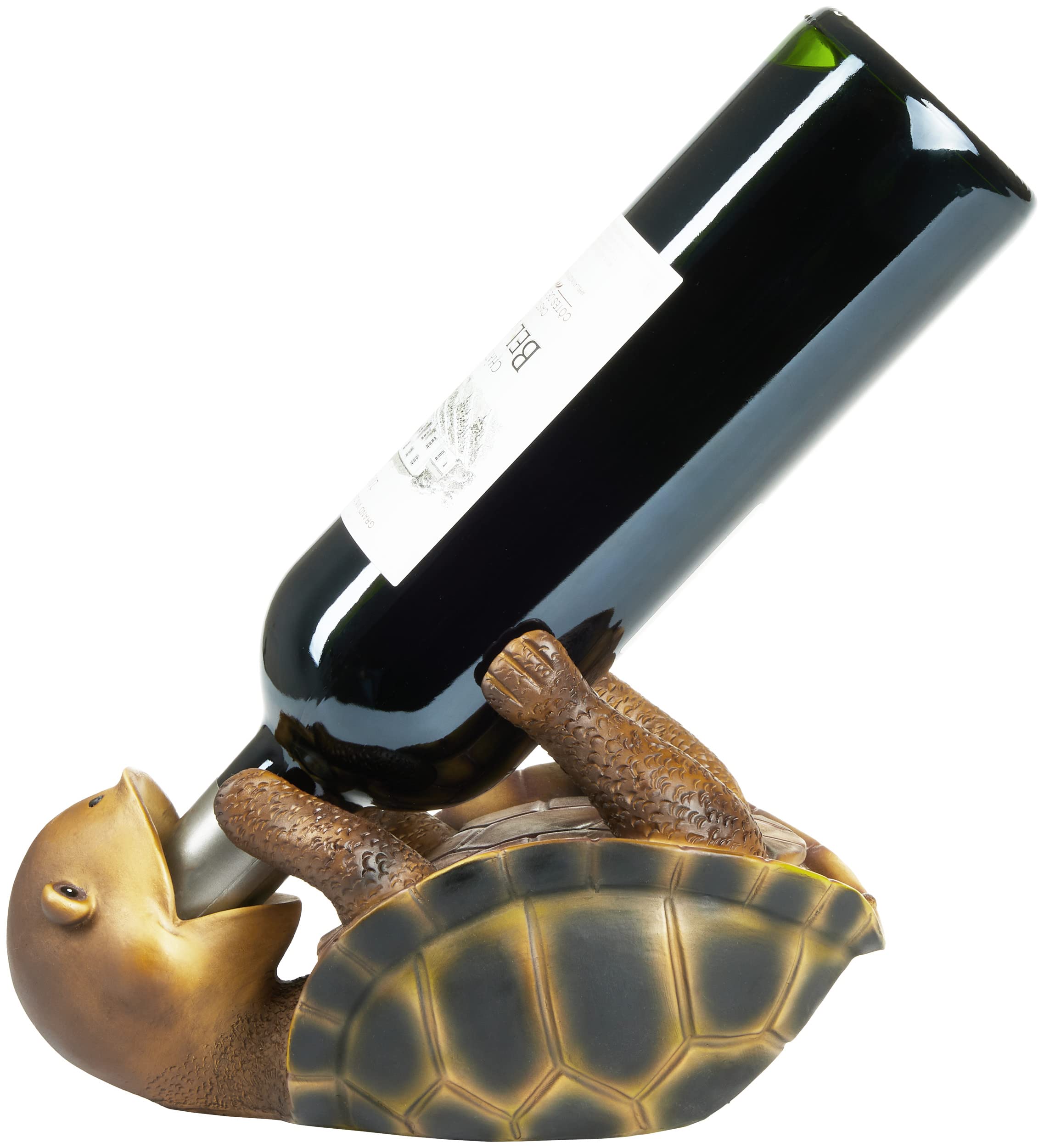 BRUBAKER Thirsty Turtle - Drunk Sea Turtle Bottle Holder, Wine & Beer Bottle Stand, Hand Painted, Green