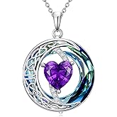 IMZM Valentines Day Gifts for Women, Birthstone Necklace for Women, Celtic Moon Pendant Blue Crystal Necklace Heart Jewelry Anniversary Jewelry Gift for Daughter Wife Mother Sister
