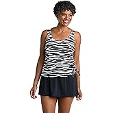 Scoop Neck Faux Tankini Swim Dress One Piece Swimsuit