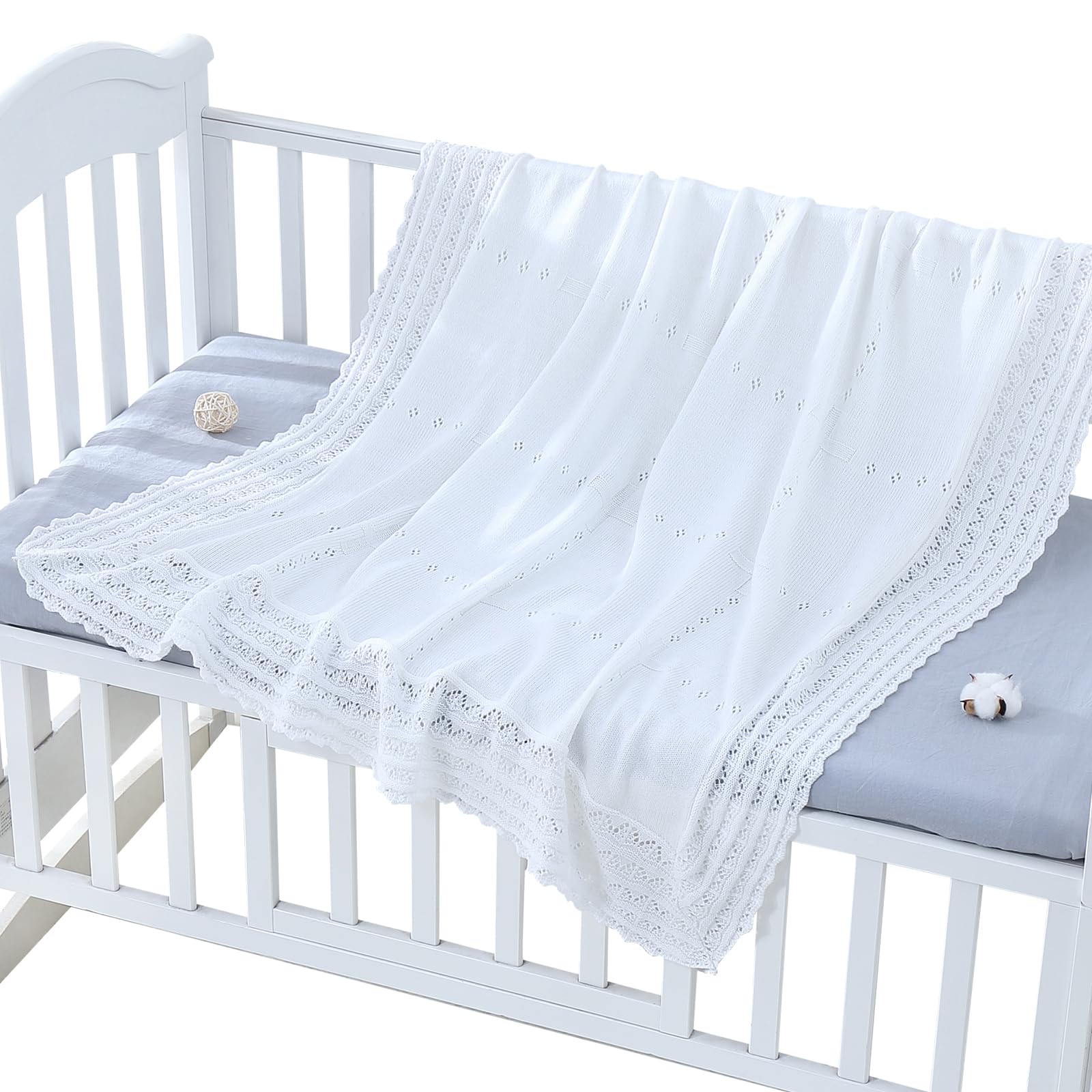 Booulfi Baby Blanket for Newborn Size 47x 47 Cross Pattern Knitted Baby Blanket Cotton Newborn Blankets, Christening Gifts for Girls Boy