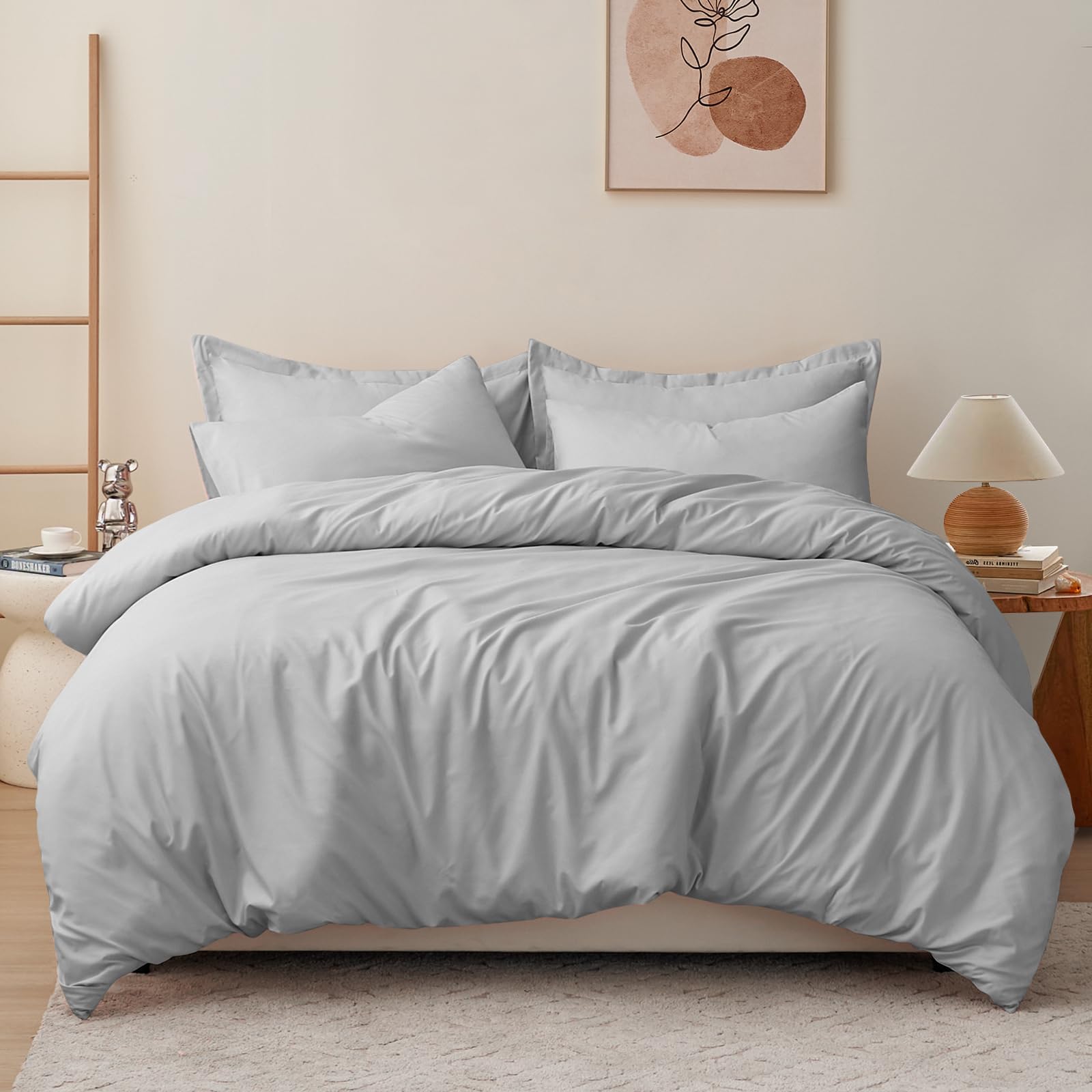 RUIKASI Light Grey King Size Duvet Cover Sets Bedding Set - Grey Duvet Cover Kingsize Bed Set with Zip, Soft Brushed Microfibre Duvet King Size Covers Set Quilt Cover with 2 Pillowcases โ image 1