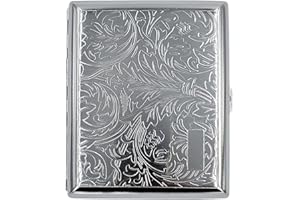 KASEBI Retro Cigarette Case Victorian Style Metal Holder for Regular, King and 100's Size Credit Card Holder, Large with Leafe Pattern (Lif-L100, Silver)