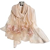 LumiSyne Silk Scarf Chiffon Scarf Women Ginkgo Embroidery Transparent Tulle Lightweight Long Scarf Shawl Wrap Spring Autumn