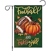 Heyfibro Football and Fall Y'all Garden Flag 12x18 Double Sided Burlap, Autumn Rugby Pumpkin Yard Flags for Thanksgiving Rustic Farmhouse Seasonal Outside Outdoor Decoration (ONLY FLAG)
