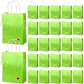 Yexiya 30 Pcs Christmas Lime Green Furry Gift Bags with Handle Christmas Theme Favor Goody Paper Bags Bulk Decor for Xmas Holiday Party Supplies Decoration