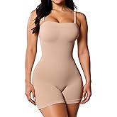 DEYUO Strapless Bodysuit Women Tummy Control Butt Lifter Body Shaper Seamless Mid Thigh Jumpsuit Tops with Removable Straps