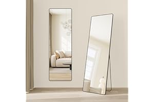 SONGMICS Full Length Mirror, 63 x 19.7 Inches, Rectangle Full Body Mirror with Stand, Ink Black ULFM030B01