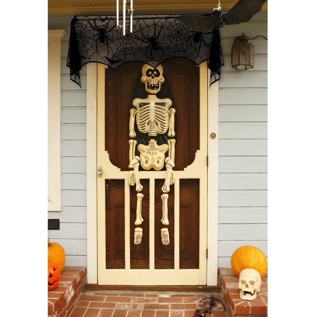 Halloween Fireplace Dcoration, JTS Halloween Mantle Scarf with Spiderweb Shape, Halloween Fireplace Cover with Black Lace for Halloween Mantle Decorations