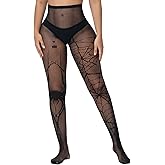 XIUSEMY Fishnet Stockings for Women Sexy Tights Lace Pantyhose Patterned Leggings Black Plus Size